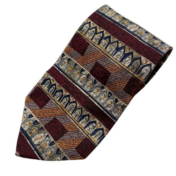 Geoffrey Beene Tie Necktie Silk Horizontal Stripe Geometric Maroon Brown USA - Picture 1 of 8